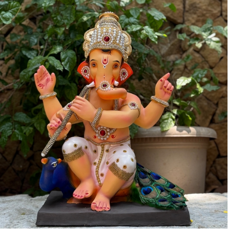 Dhaani Foods 20 Inch Krishna Ganesh Idol (DW) | Shadu Mati Eco-Friendly Ganesha | Premium Designer Murti