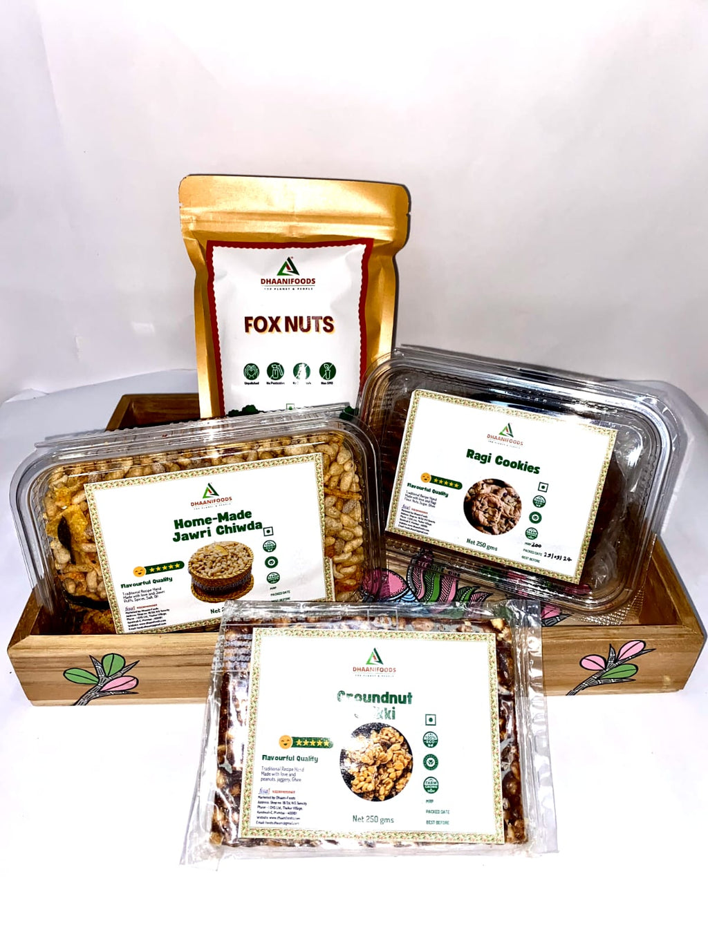 Healthy Snacks Gift Hamper Tray – Foxnut, Ragi Cookies, Roasted Millet Chivda & Groundnut Chikki