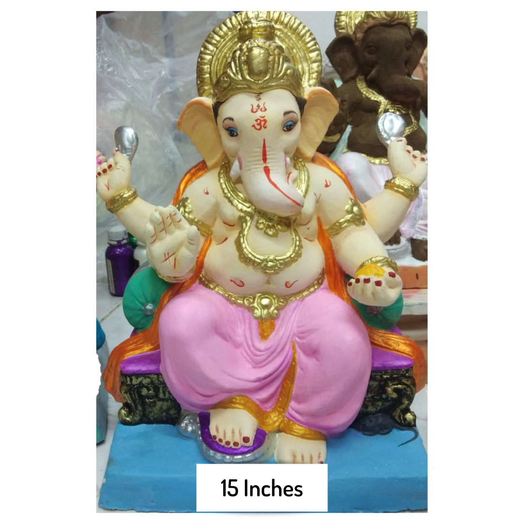 Dhaani Foods 15 Inch Gomay Ganpati Idol | Eco-Friendly Ganesha Murti | Ganesh Chaturthi Special