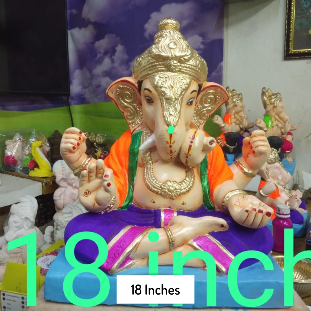 Dhaani Foods 18 Inch Gomay Ganpati Idol (Purple & Orange) | Eco-Friendly Ganesha Murti | Ganesh Chaturthi Special