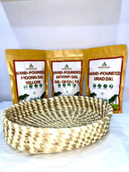 Hand Pounded Daal Gift Basket – Yellow Moong Dal, Green Chilka Moong Dal &