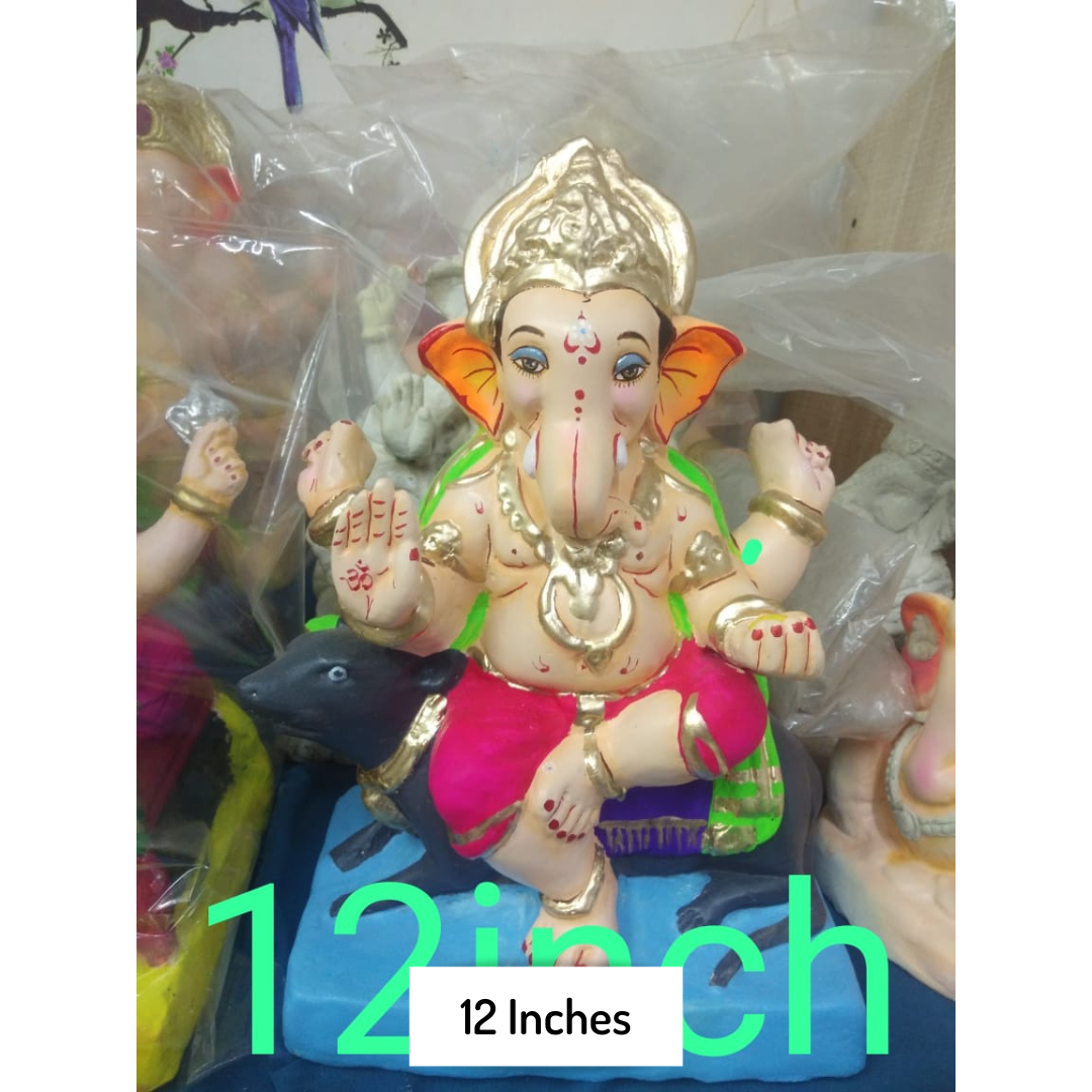 Dhaani Foods 12 Inch Gomay Ganpati Idol (Dark Pink) | Eco-Friendly Ganesha Murti | Ganesh Chaturthi Special