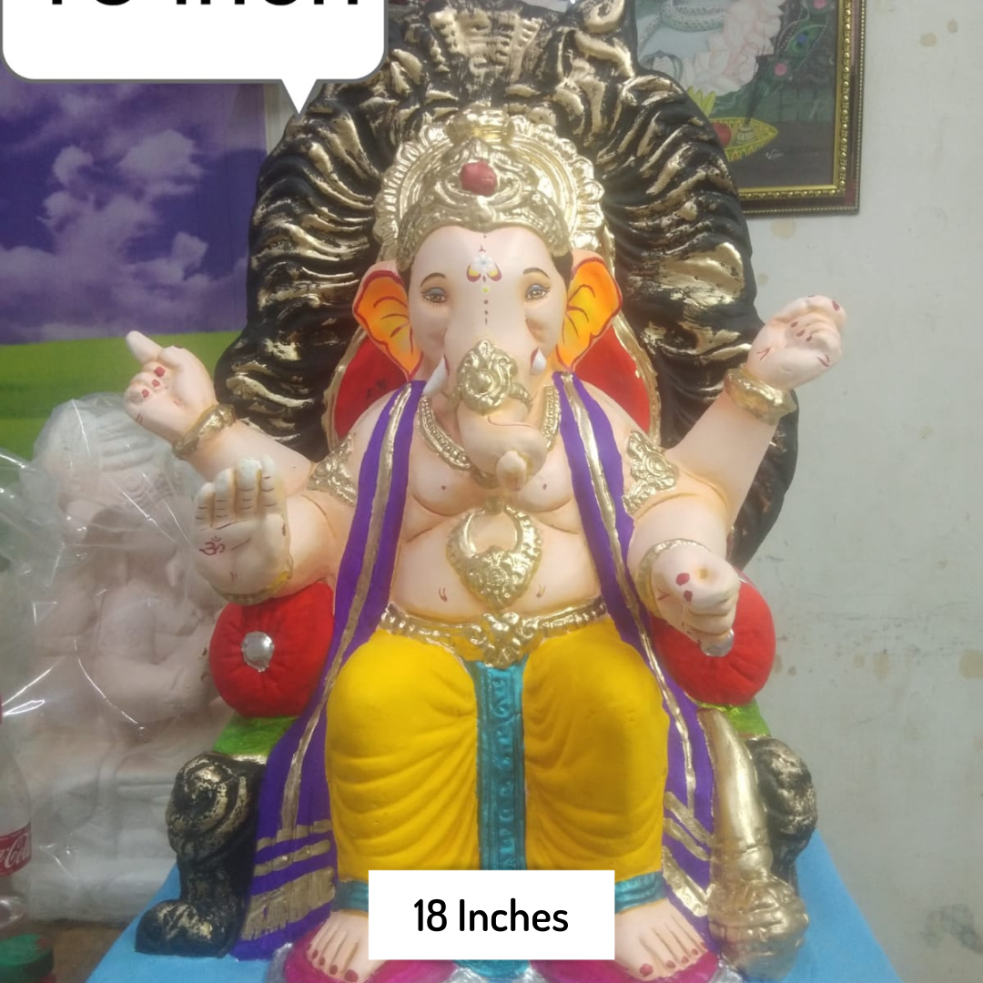 Dhaani Foods 18 Inch Gomay Ganpati Idol (Yellow & Purple) | Eco-Friendly Cow Dung Ganesha Murti | Festive Decor