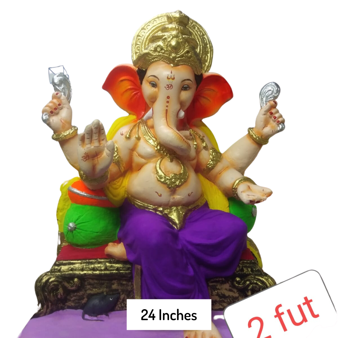 Dhaani Foods 24 Inch Gomay Ganpati Idol | Eco-Friendly Ganesha Murti | Ganesh Chaturthi Special