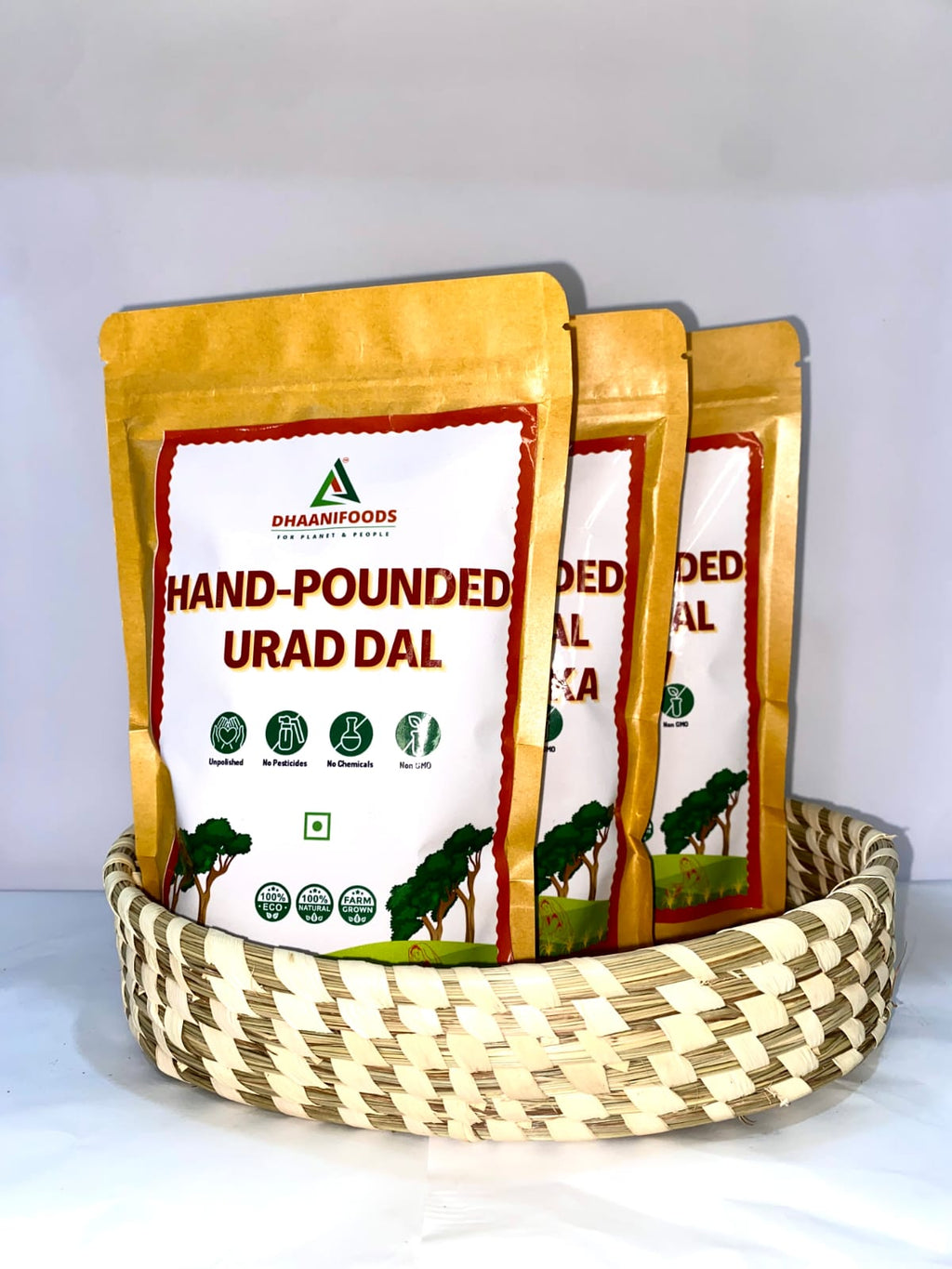 Hand Pounded Daal Gift Basket – Yellow Moong Dal, Green Chilka Moong Dal &