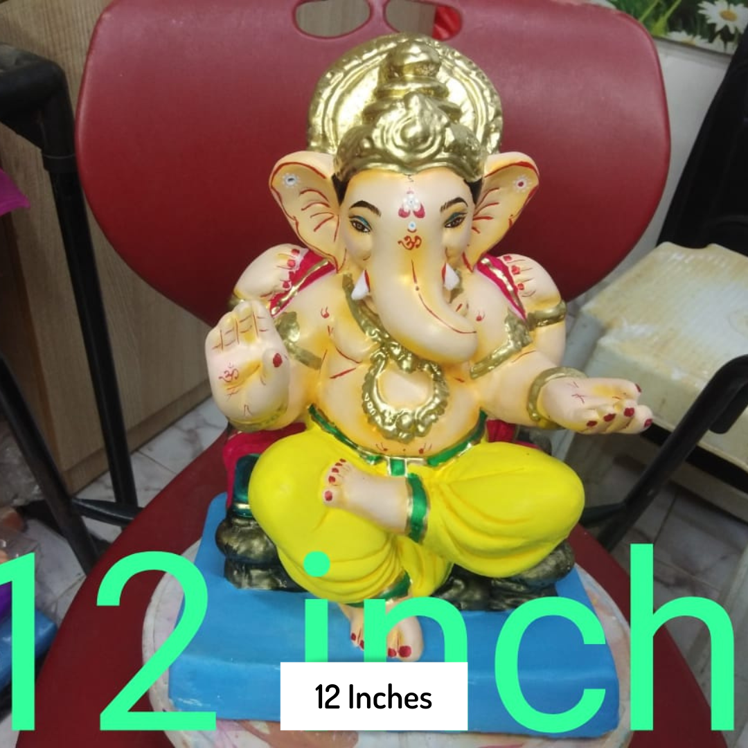 Dhaani Foods 12 Inch Gomay Ganpati Idol (Yellow) | Eco-Friendly Ganesha Murti | Ganesh Chaturthi Special