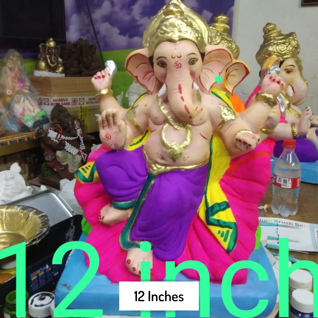 Dhaani Foods 12 Inch Gomay Ganpati Idol (Purple) | Eco-Friendly Ganesha Murti | Ganesh Chaturthi Special