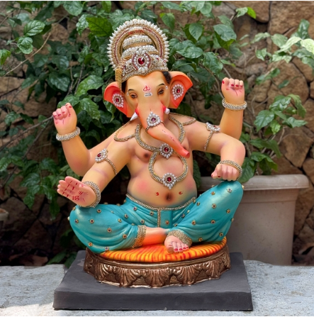 Dhaani Foods 23 Inch Nakshi Golring Ganesh Idol (DG) | Shadu Mati Eco-Friendly Ganesha | Premium Designer Murti