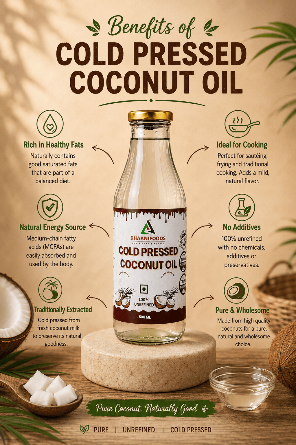 Natural Cold-Pressed Coconut Oil – Pure & Unrefined Cooking Oil