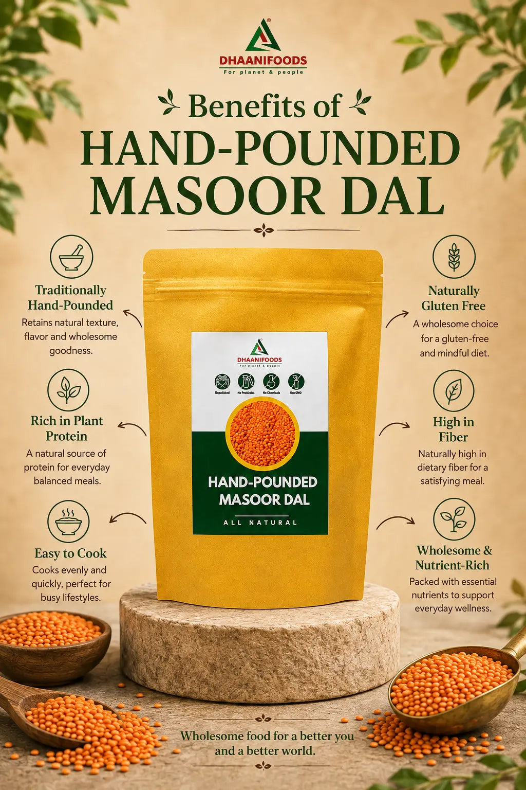 Hand Pounded Pink Masoor Dal | Unpolished | High Protein