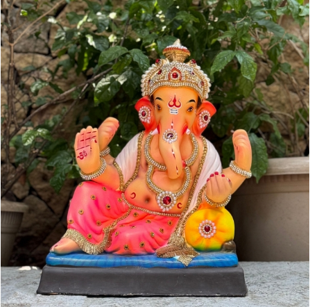 18" New Bajirao DPSW Paper Mache Ganpati Idol | Eco-Friendly Ganesh Murti