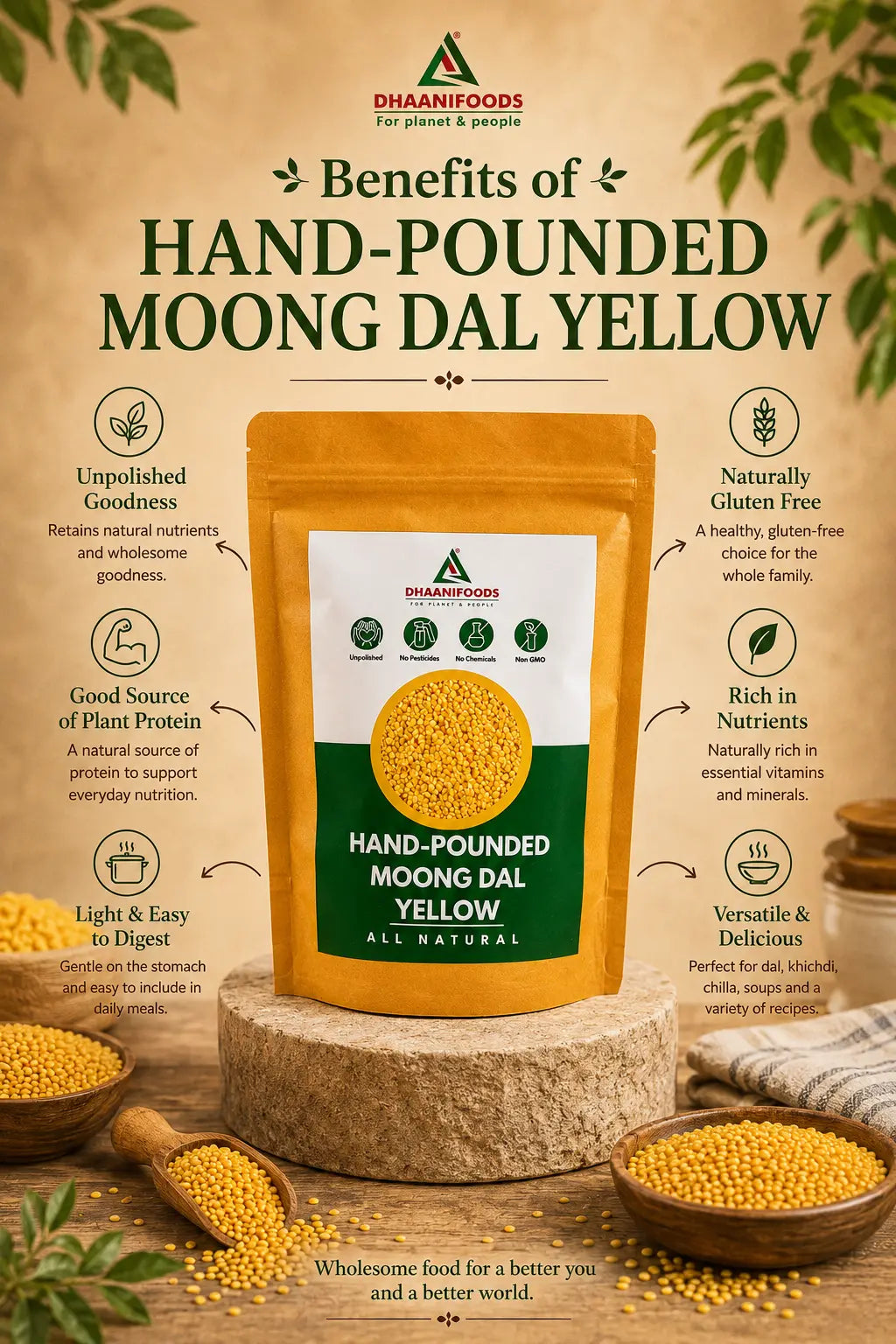 Hand-Pounded Yellow Moong Dal – Natural Unpolished Protein-Rich Lentils
