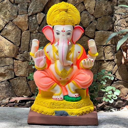 24" Round Furniture No. 4 Shadu Maati Ganpati Idol | Eco-Friendly Clay Ganesha