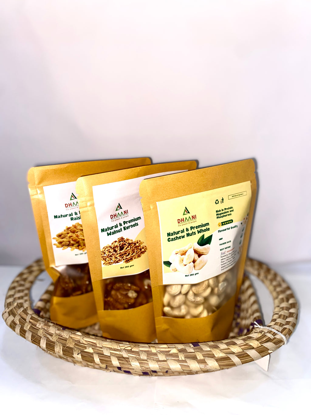 Dry Fruit Gift Basket – Cashews, Almonds & Walnuts in Sabai Grass Basket | Premium Healthy Hamper