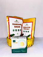 Healthy Gift Basket – Khandsari Sugar, Himalayan Pink Salt, Green Tea & Palm Leaf Bowl Hamper