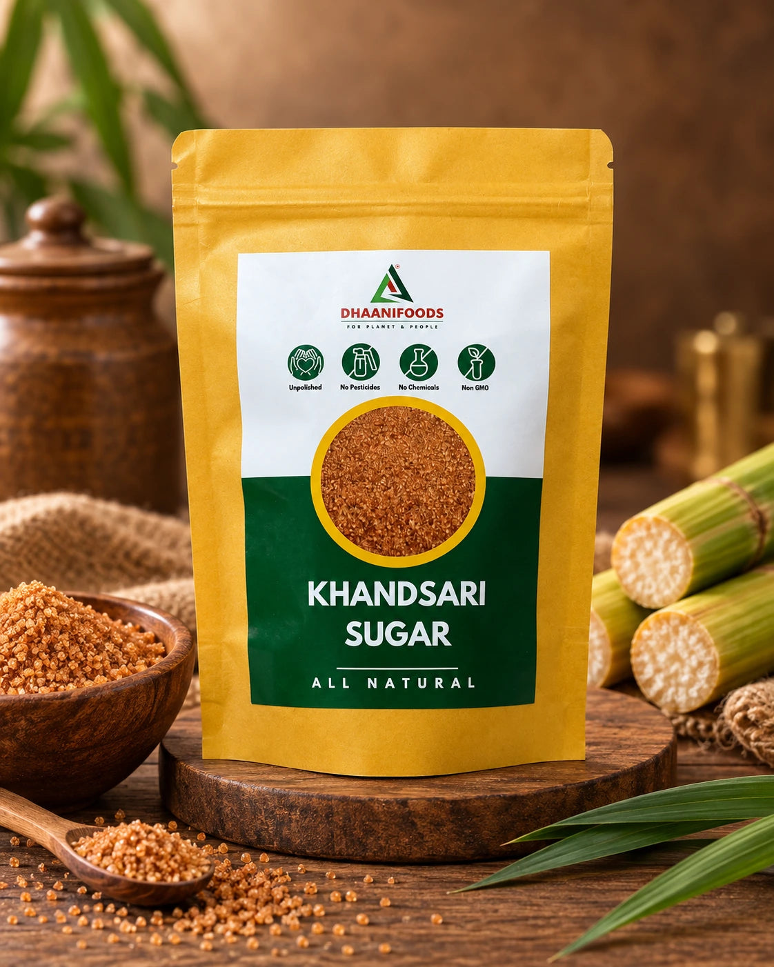 Khandsari Sugar | Traditional Unrefined Cane Sugar Natural Sweetener | Dhaani Foods