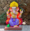 Dhaani Foods 16 Inch Jaswant Phool Ganpati Idol (No. 12 DLPUSO) | Shadu Mati Eco-Friendly Ganesha | Floral Designer Murti