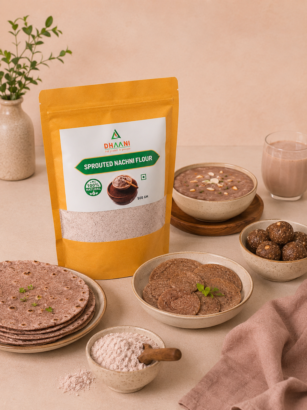 Sprouted Nachni Flour | Ragi Atta High Calcium Millet Flour | Dhaani Foods