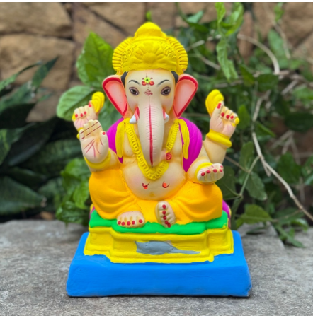 Dhaani Foods 11 Inch Undir Chaurang Ganpati Idol (No. 16) | Shadu Mati Eco-Friendly Ganesha |