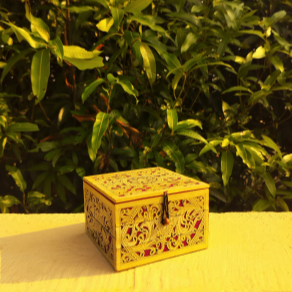 Palm Leaf Engraving Square Box 8x8x3 Inch | Handmade Storage Box