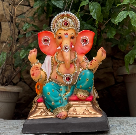 16" Supkarna Small DG Paper Mache Ganpati Idol | Eco-Friendly Ganesh Murti