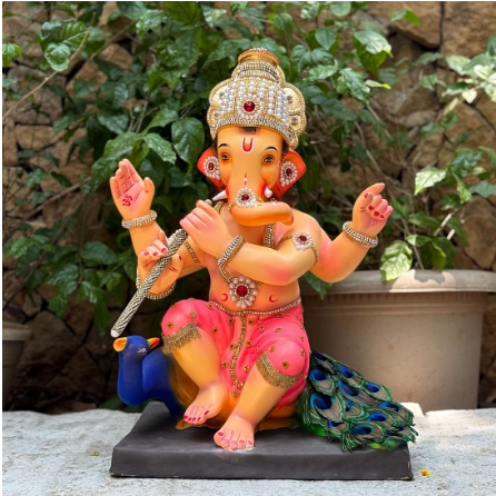 Dhaani Foods 20 Inch Krishna Ganesh Idol (DLP) | Shadu Mati Eco-Friendly Ganesha | Designer Divine Murti