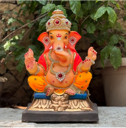 16" New Chaurang Titwala DM Paper Mache Ganpati Idol | Eco-Friendly Ganesh Murti