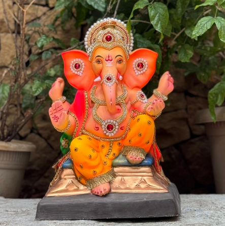 16" Supkarna Small DM Paper Mache Ganpati Idol | Eco-Friendly Ganesh Murti