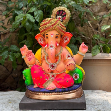 18" Golring Pagadi DP Paper Mache Ganpati Idol | Eco-Friendly Ganesh Murti