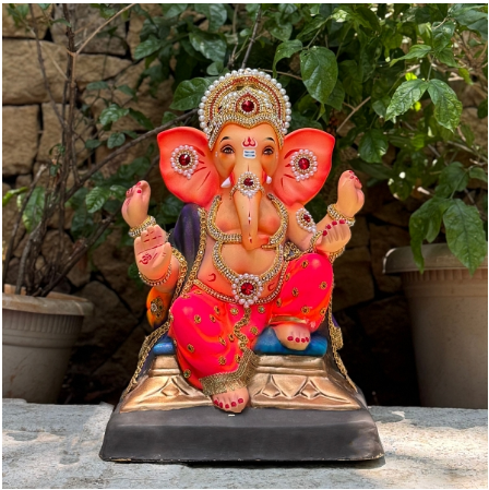16" Supkarna Small DPGB Paper Mache Ganpati Idol | Eco-Friendly Ganesh Murti
