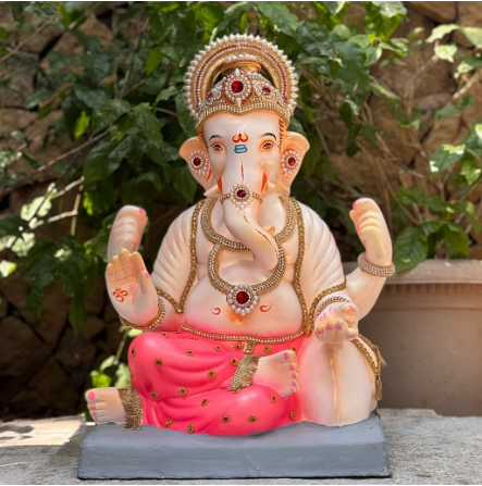 19" Shivrekar New DP Paper Mache Ganpati Idol | Eco-Friendly Ganesh Murti