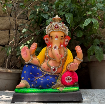 18" New Bajirao DBSY Paper Mache Ganpati Idol | Eco-Friendly Ganesh Murti