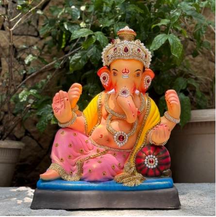 18" New Bajirao DPSY Paper Mache Ganpati Idol | Eco-Friendly Ganesh Murti