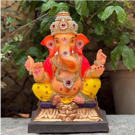 16" New Chaurang Titwala DY Paper Mache Ganpati Idol | Eco-Friendly Ganesh Murti