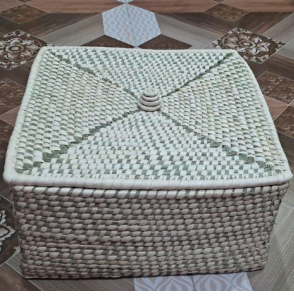 Sabai Grass Square Basket with Lid 12x12x5 Inch | Handmade Storage Basket