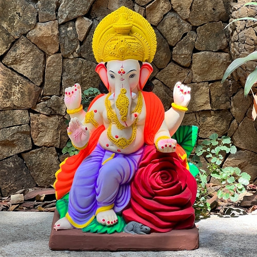 23" Gulaab Phool No. 4 DLPUSO Ganpati Idol | Eco-Friendly Shadu Maati Ganesh Murti