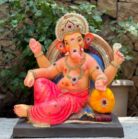 Dhaani Foods 22 Inch Velling Single Load Ganesh Idol (DP) | Shadu Mati Eco-Friendly Ganesha | Premium Designer Murti