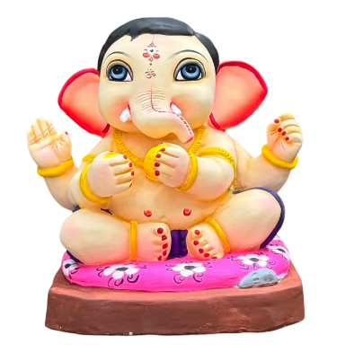 Dhaani Foods 12 Inch Ladoo Baal Ganesh Idol (No. 16 cm Base) | Shadu Mati Eco-Friendly Ganesha |