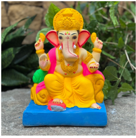 Dhaani Foods 10 Inch Lalbaug Ganpati Idol (No. 20 cm Base) | Shadu Mati Eco-Friendly Ganesha |