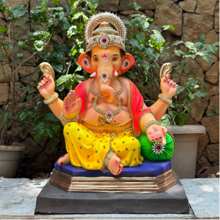 Dhaani Foods 26 Inch Big Panchkonasan Ganesh Idol (DY) | Shadu Mati Eco-Friendly Ganesha | Premium Grand Murti
