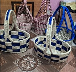 Sabai Grass Basket with Handle 12x10x6 Inch | Large Handmade Storage Basket