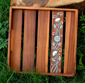 Handmade Wooden Tray 12x12x2 Inch | Decorative Serving Tray (MF)