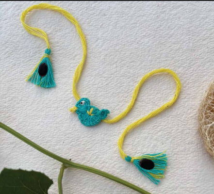 Seed Rakhi pack (with chawal and kumkum) - Bird with Sponge Gourd, Amaranthus, purslane