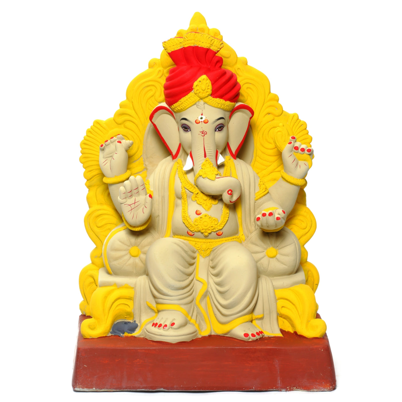 Dhaani Foods No. 6 Lalbaug Raja Feta Ganpati Idol (20 Inch) | Lal Mati Eco-Friendly Ganesha | Biodegradable Murti