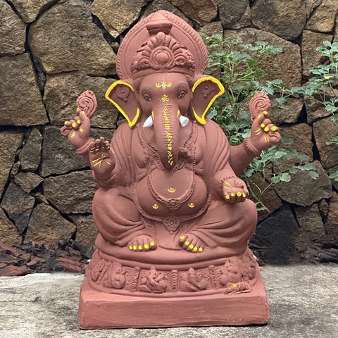 Dhaani Foods No. 6 Mud Ashtvinayak Ganpati Idol (18 Inch) | Lal Mati Eco-Friendly Ganesha | Biodegradable Murti