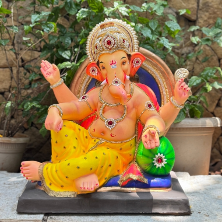 Dhaani Foods 22 Inch Velling Single Load Ganesh Idol (DY) | Shadu Mati Eco-Friendly Ganesha | Premium Designer Murti