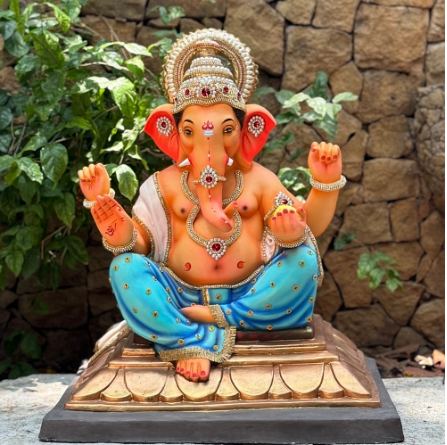 Dhaani Foods 25 Inch Chaturbhuj Ganesh Idol (DLB) | Shadu Mati Eco-Friendly Ganesha | Premium Grand Murti