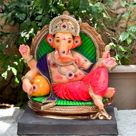 18" Golring Peshwa DP Paper Mache Ganpati Idol | Eco-Friendly Ganesh Murti