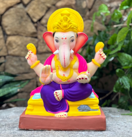 Dhaani Foods 14 Inch Ojas Ganpati Idol (No. 12 cm Base) | Shadu Mati Eco-Friendly Ganesha |