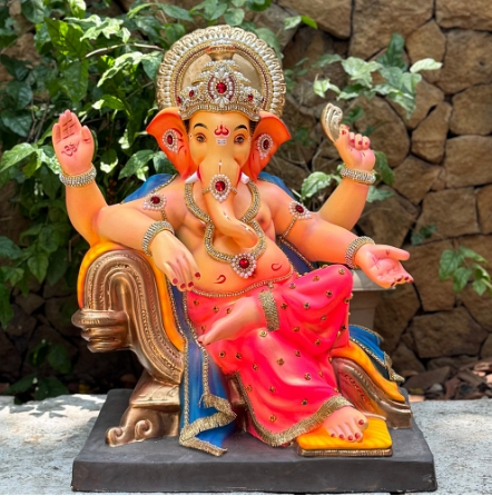 Dhaani Foods 23 Inch Sofa Ganesh Idol (DP) | Shadu Mati Eco-Friendly Ganesha | Premium Grand Murti